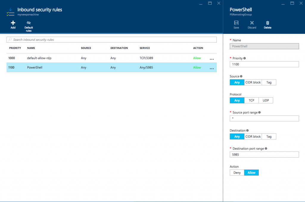 NSG configuration for PowerShell Remoting